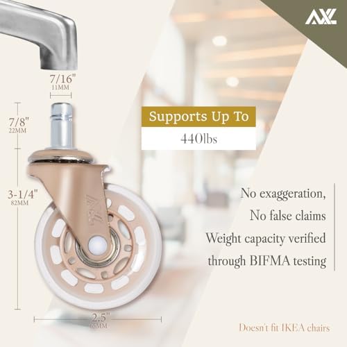 AXL 2.5" Office Chair Caster Wheels, Metallic Rose Gold