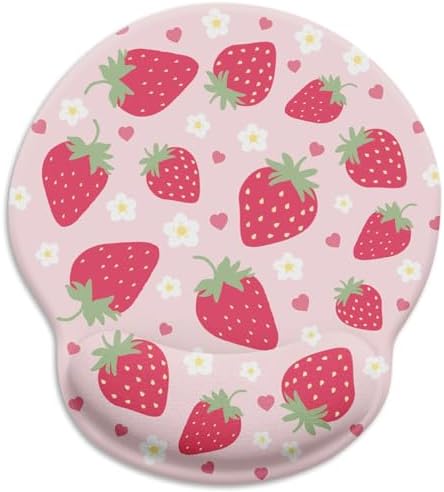 LIMKRIAN Pink Ergonomic Mouse Pad with Gel Wrist Rest, Strawberry Mousepad