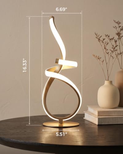Gold Cool Table Lamps Set of 2, Modern LED Spiral Desk Lights