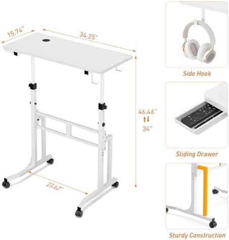 ikkle Standing Desk with Wheels,Hooks and Drawer,Adjustable Treadmill Desk