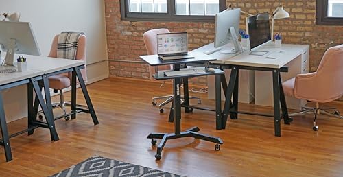 Victor High Rise Mobile Adjustable Standing Desk with Keyboard Tray, 25.6 x 17.7-Inch, Height-Adjustable Rolling Computer Desk from 29.5" to 45.3", Black