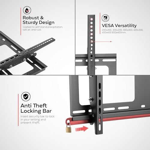 CTA Digital Secure Outdoor Weatherproof TV Mount - CTA Tilting Low Profile Anti-Theft TV Wall Mount - VESA Compliant Devices & Monitors up to 80"