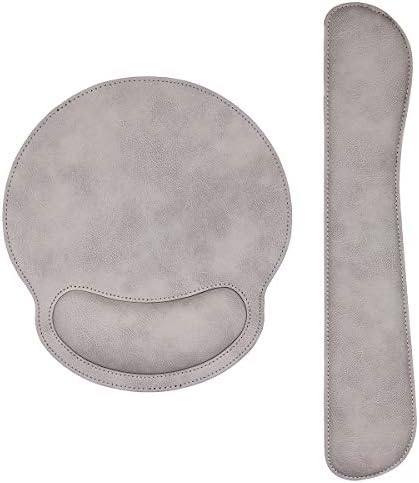 RICHEN Ergonomic PU Leather Keyboard Wrist Rest and Mouse Pad with Wrist Support, Memory Foam Set for Computer/Laptop,Gaming and Office, Comfortable for Easy Typing & Pain Relief (Gray White)
