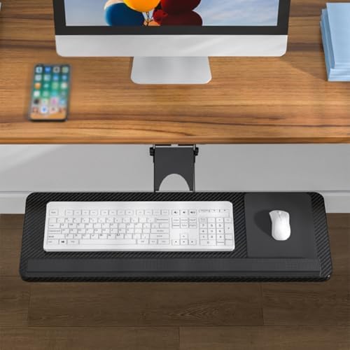 Under Desk Adjustable Keyboard Tray, Slide-Out Keyboard Platform, 360° Swivel, Pull Out and Tilt Computer Keyboard and Mouse Holder, Office Ergonomic Keyboard Drawer(Black,24x75cm/9.4x29.5in)