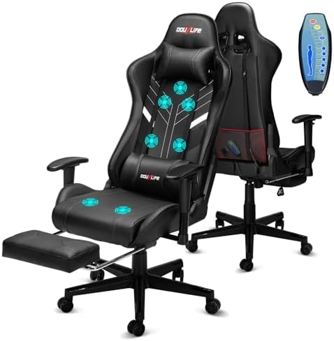 Douxlife 7-Point Massage Gaming Chair with Footrest, 400lbs Heavy Duty