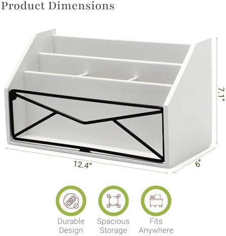 Prosumer's Choice Bamboo Desk Organizer – White Powder-Coated Natural Bamboo Mail Organizer for Countertop - Wooden Desktop Organizer for Mail, Files, Letters, and Tabletop Storage