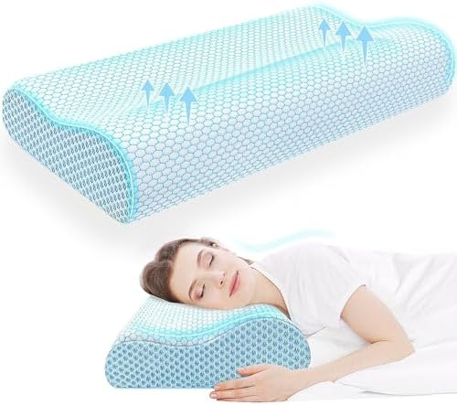 Neck Pillow for Sleeping, Ergonomic Cervical Bed Pillow, Blue Queen Size