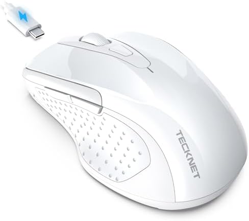 TECKNET Rechargeable Jiggler Wireless Mouse, Dual-Mode Connectivity, White