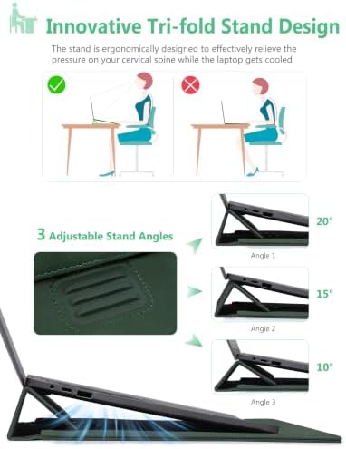 HYZUO 13.3-14 Inch Laptop Case Sleeve with Adjustable Stand, Midnight Green