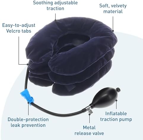 Body Sport Cervical Traction Collar Neck Brace, Decompression and Compression Adjustable, Neck Support for Spinal Alignment and Neck Discomfort, with Soft Fabric and Easy-to-Use Inflator Bulb