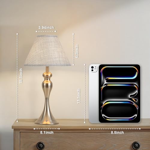 Cordless Table Lamp Rechargeable, Battery Night Light Fabric Shade, Nickel