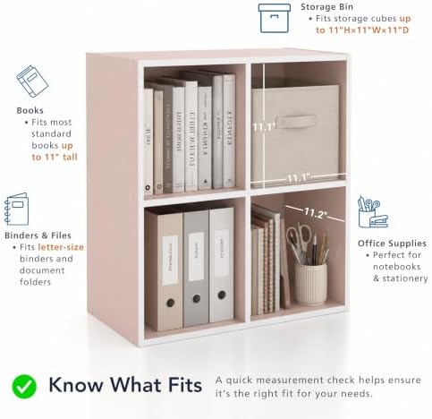 Homes: Inside + Out Apexa 4-Cube Storage Organizer Shelves, Stackable Wood Bookcase Fits Cubby Bins for Organization, Dorm Teen Room Decor & Home Office, Steel Blue