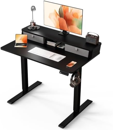 Kingant 40x24 Inch Electric Standing Desk with Dual Drawers, Black