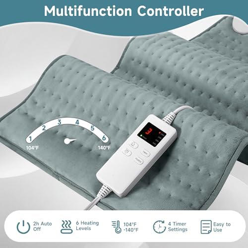 Heating Pad for Mom Christma s Birthday Gifts, 17"x33" Large Heating Pads for Back Pain Period Cramps Relief & Relax, Moist/Dry Heat Pad 6 Heat Levels, 4 Timer Auto Shut Off