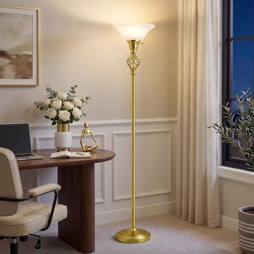 GyroVu Torchiere Floor Lamp for Living Room, LED Standing Reading Light