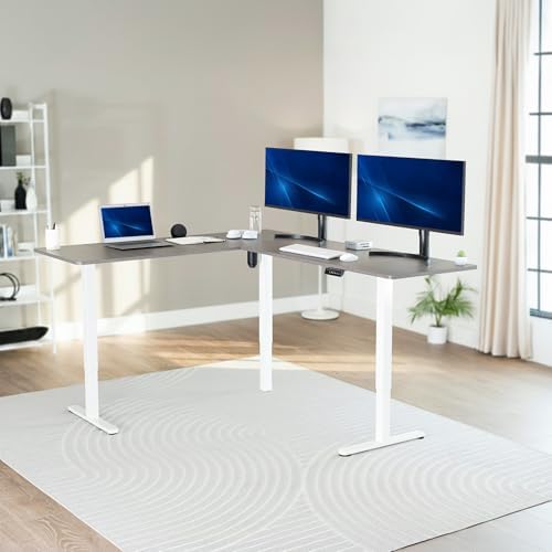 VIVO Dark Gray 75 x 63 in Corner Standing Desk, DESK-E3CTWG-75