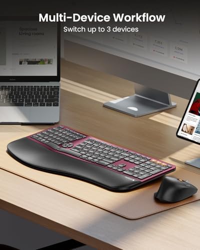 ProtoArc EKM01 Plus Wireless Ergonomic Keyboard Mouse Combo - Wine Red