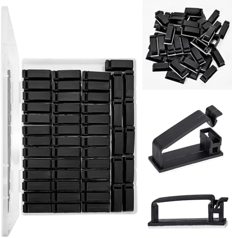50Pcs Self Adhesive Cable Management Clips,Cable Organizers Wire Clips Cord Holder for PC Laptop Ethernet Cable Desktop Home Office(1.52’’ x 0.59’’ x 0.57’’, Black)