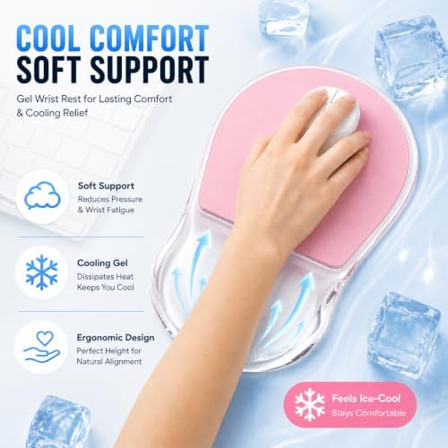 Cute Pink Gel Mouse Pad with Wrist Support, Ergonomic Cooling Wrist Pad