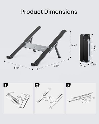 SODI Ultra Compact Foldable Laptop Stand - Portable Laptop Holder for Desk & Travel Use, Adjustable, Ergonomic Aluminum Computer Holder for MacBook, Tablet 10-16" (Plus-Gray, Bi-Fold)