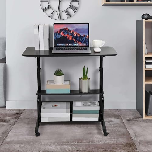 Adjustable Height Mobile Computer Desk with Wheels Black 31.5X15.7 Inches