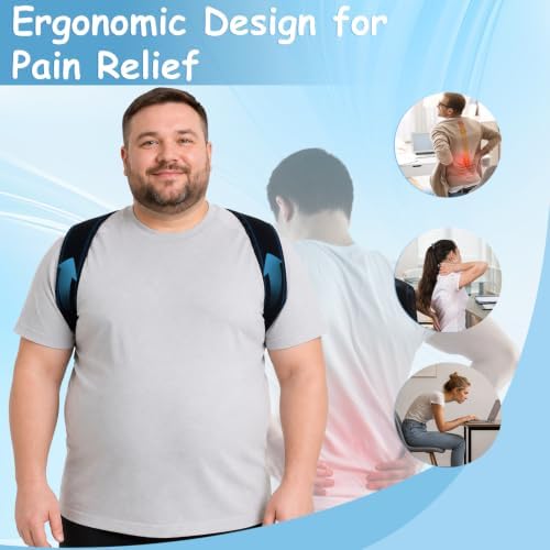 Extra Large Posture Corrector for Women & Men Plus Size, Black & Blue, 3XL