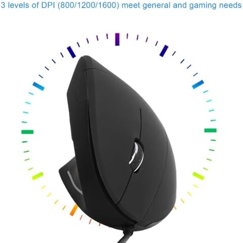 Wired Left Hand Gaming Mouse – 800/1200/1600 DPI Ergonomic Vertical Design for PC Gaming, 6-Key Optical USB Mouse for Windows 10/8/7