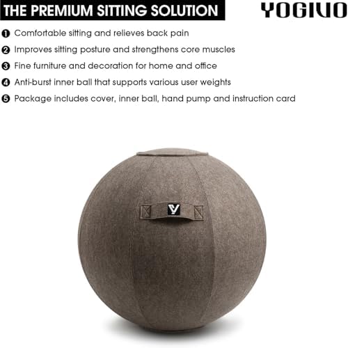 Sitting Ball Chair for Office and Home, Pilates Exercise Yoga Ball with Cover for Balance, Stability and Fitness, Ergonomic Posture Exercise Ball Seat with Handle and Pump