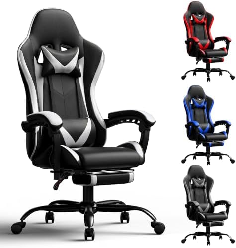 Gaming Chair, Ergonomic Computer Chair with Footrest Lumbar Support, White