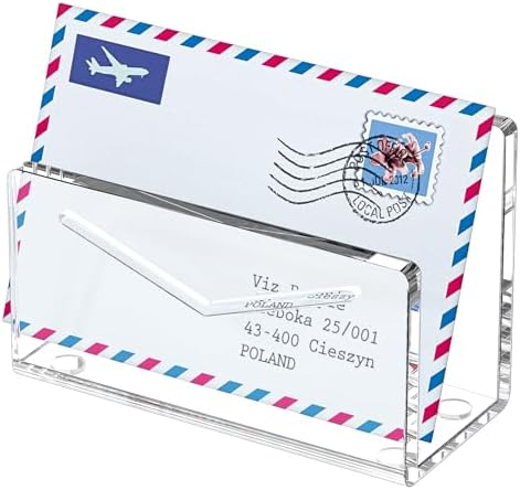 FUCDTEFC Acrylic Mail Holder, Clear Acrylic File Letter Organizer, Vertical Envelope Mail Holder for Desk, Lightweight Countertop Bill Holding Sorter Letter Invoice Stand for Home Office School