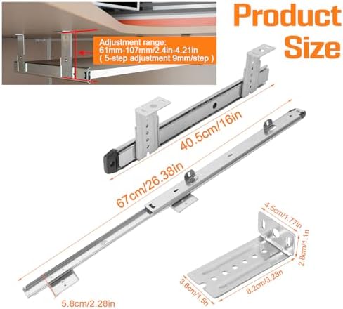Under Desk Keyboard Tray Pull Out Slide Height Adjustable Slide Out Keyboard Draw Holder Track Full Extension Ball Bearing Under Table Lift Bracket for Mounting Music Keyboard Piano Without Tray