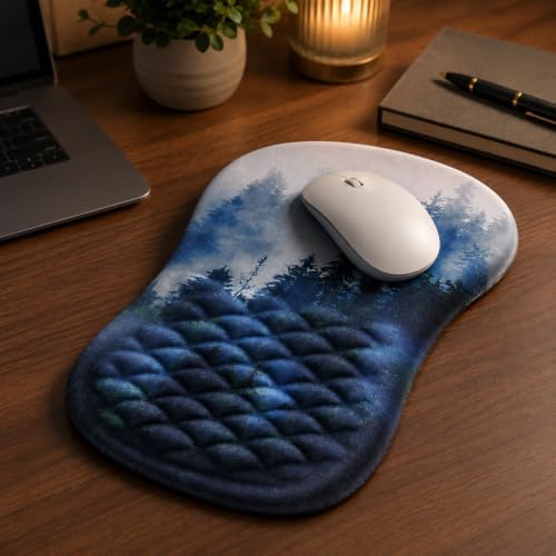 Ergonomic Mouse Pad with Wrist Rest, Mouse Pad with Memory Foam Massage Support, Non-Slip PU Base, Comfortable Typing Cushion for Home Office Computer Laptop, Forest