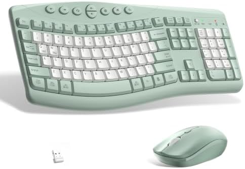 Wireless Keyboard and Mouse Combo Silent Ergonomic Curved Design for Office
