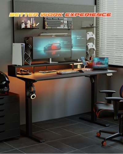 Agilestic 55 * 24 Inch Electric Standing Desk with Shelf & Led, Black