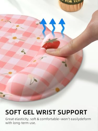 Lily Floral Mouse Pad Wrist Support Wrist Rest, Flower Ergonomic Mouse Pad with Non-Slip Base for Office Gaming Working Computers,Desk Accessories Pain Relief Mouse Mat, Plaid