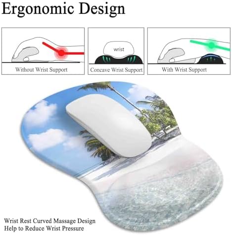 Gel Mouse Pad with Wrist Rest, Ergonomic Concave Wrist Support Mousepad with Non-Slip PU Base & Smooth Surface Comfortable Desk Accessories Mat for Office, Home Gaming and Study (Beach)