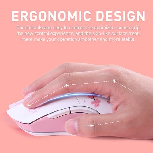 DAREU Sakura Pink Wireless Gaming Mouse with Charging Dock Rechargeable RGB,12K DPI,6 Programmable Buttons High-Precision Sensor [300IPS] [1000Hz] for PC Notebook Mac