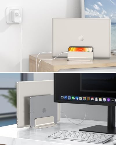 OMOTON Dual Vertical Desk Laptop Stand Holder, Fits MacBook Air, Starlight