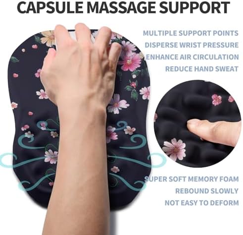 Ergonomic Raised Mouse Pad Wrist Support with Bilateral Slope Memory Foam Mousepad for Wrist Rest and Carpal Tunnel Pain Relief 11.8x7.9〃Flowers Bloom and Fade