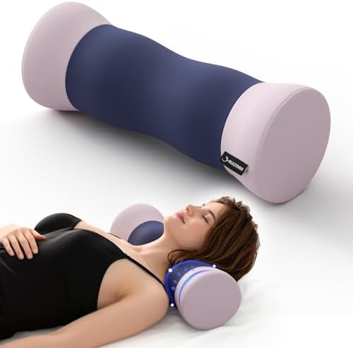 Neck Roll Pillow - Cooling Cover Round Neck Pillow for Sleeping - Memory Foam Cervical Roll Pillow - Ergonomic Bolster Pillow for Neck, Leg, Back, Yoga, Relaxing (Blue Purple)