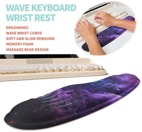2-in-1 Ergonomic Set, Wave Rise Keyboard Wrist Rest and Massage Bulge Slope Mouse Pad Wrist Support, Cushion Memory Foam Integrated to Relieve Wrist Pain, Galaxy