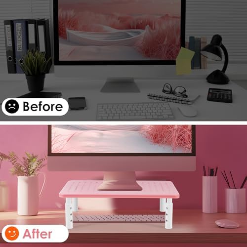 2 Pack Monitor Riser Desktop Stand Flat Screen TV Monitor Stand Pink
