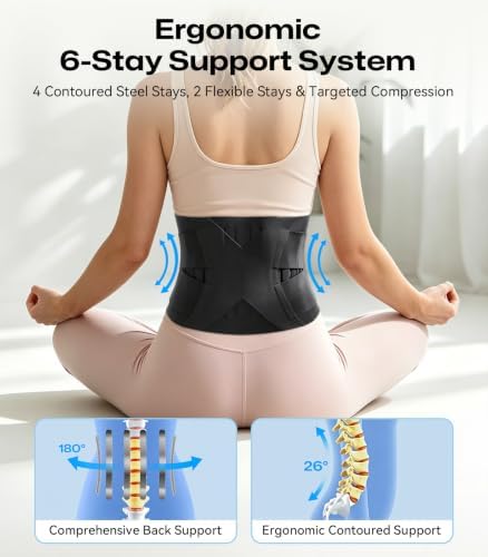 0.6mm Ultra Thin Back Brace, Back Support with Back Pad Black L