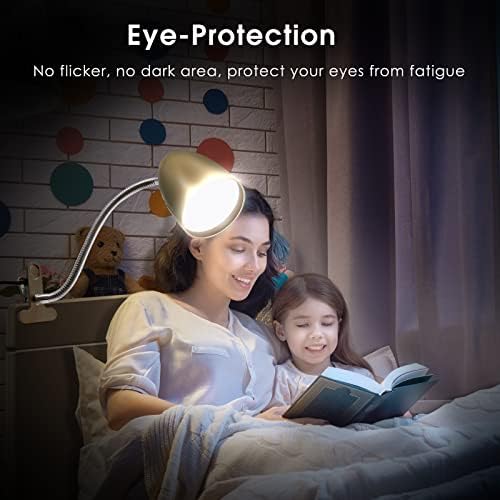 E ENERGETIC LIGHTING Clip on Light for Bed, Non-Dimmable Clip on Reading Light for Bed, 4000K Cool White, 3.5W 240 LM Desk lamp with clamp, Eye Protection, ETL Listed, Gold