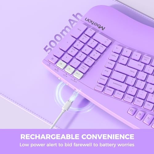MEETION Ergonomic Keyboard Wireless, Multi-Device Bluetooth Keyboard, Full-Sized Split Computer Keyboards, Wrist Rest for Natural Typing, for Windows/Mac/Laptop/Table/PC, Purple