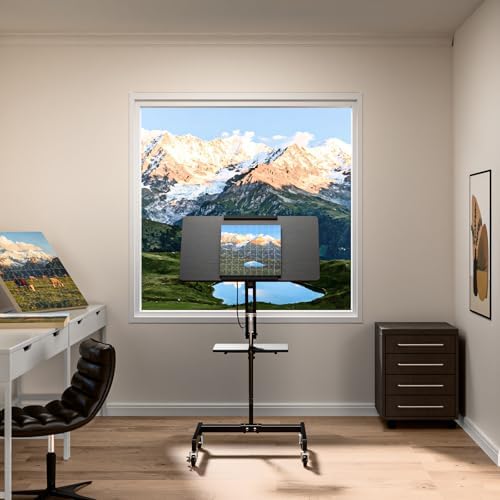 Mobile Standing Desk with Wheels, Height Adjustable Laptop Table, 27.56 Inch Portable Ergonomic Workstation with Locking Casters & Tilting Top, Black