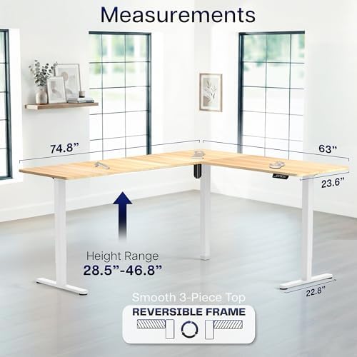 VIVO Light Wood 75 x 63 in Corner Standing Desk, DESK-E3CTC-75