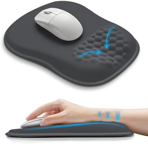 Hokafenle Ergonomic Wrist-Hugging Mouse Pad Wrist Support, U-Shaped Holding Wrist Rest Mousepad for Carpal Tunnel Pain Relief with Cushioned Memory Foam Slope Massage Bulge (10.2x8.3 in,Dark Grey)