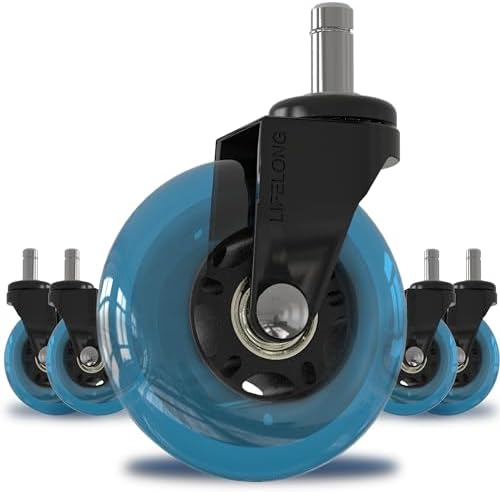 Lifelong Office Chair Wheels Replacement, Heavy Duty, Blue, 5-Pack