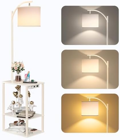 SUNMORY Floor Lamp with Table Shelves, End Side Table for Living Room